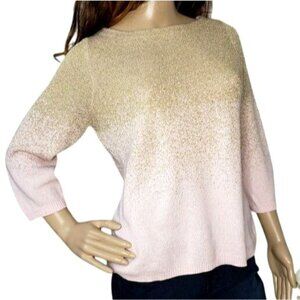 Ruby Rd. Petite Large Metallic gold and pink 3/4 sleeve Cotton Blend Sweater